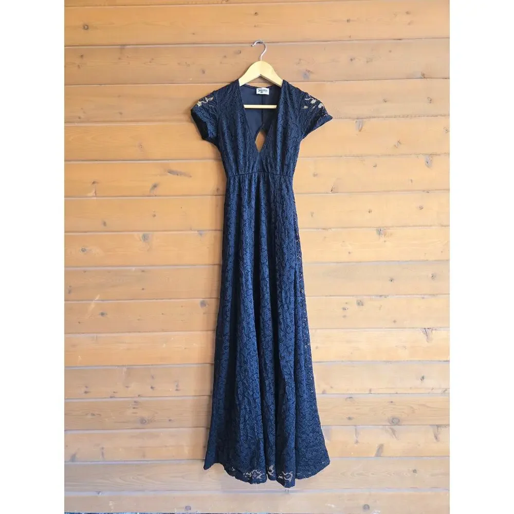Show Me Your Mumu Dress Maxi Lace Eleanor Black Formal Vneck Flowy Bridesmaid XS - Picture 2 of 5